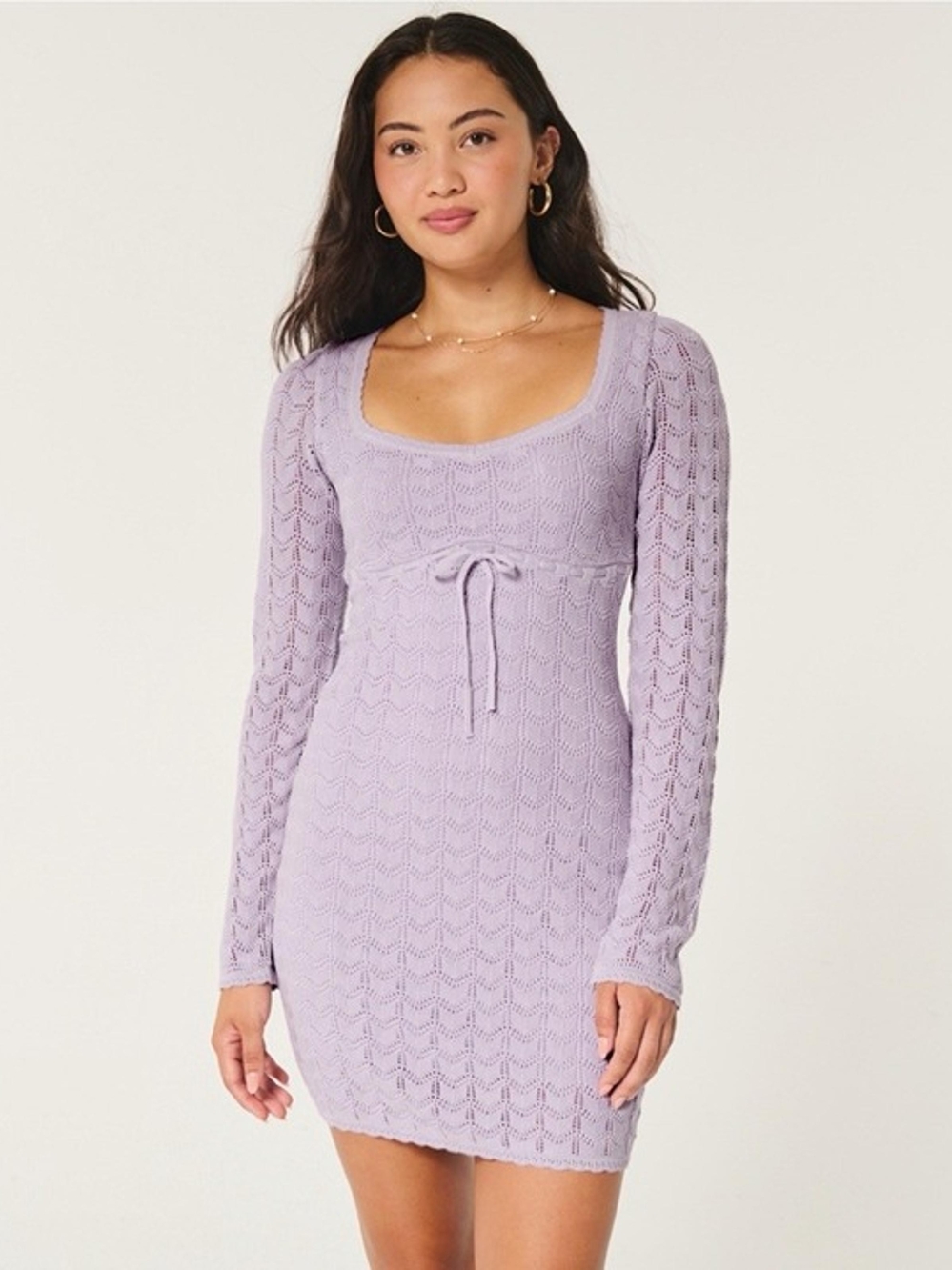Lilac Knit Long-Sleeve Mini Dress